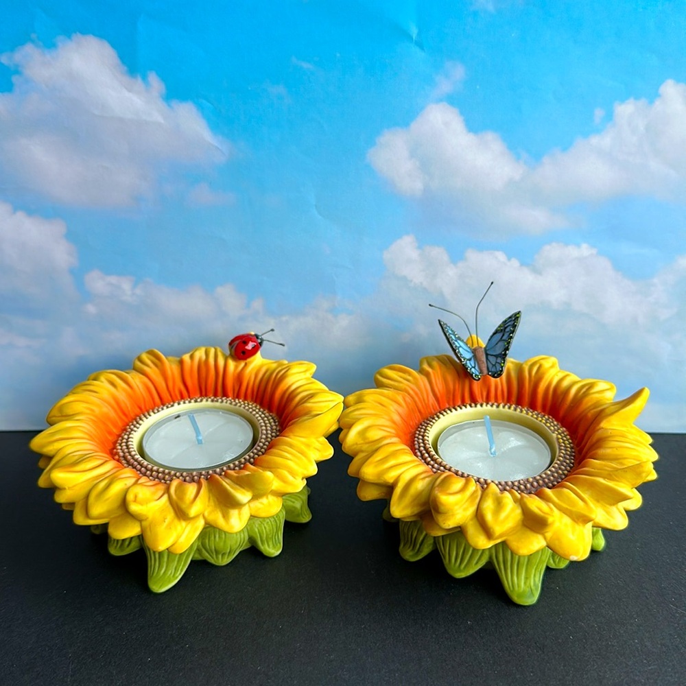 PartyLite Sunflower Buddies Ladybug Butterfly Tea Light Candle Holders EUC